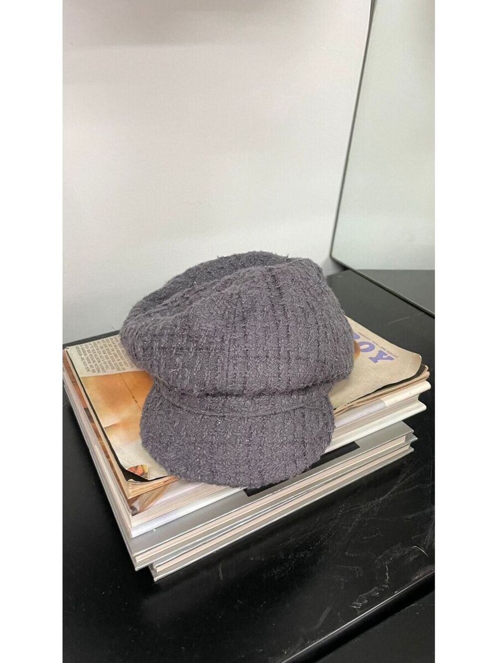 newspaper boy hat with metallic threading